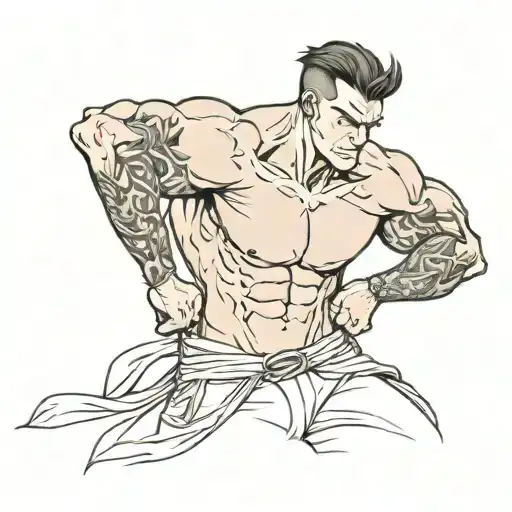 muscular boy in asymmetrical clothes tattoo design idea
