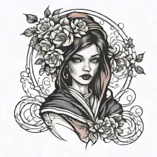 girl in dark robes tattoo design idea