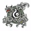 ying yang creature tattoo design idea