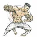 muscular boy in asymmetrical clothes tattoo design idea