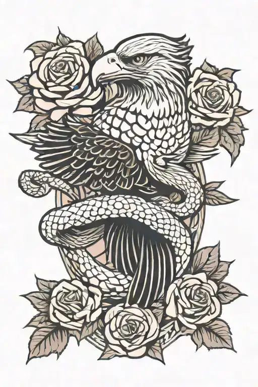 Snake and rose and Eagle tattoo design idea