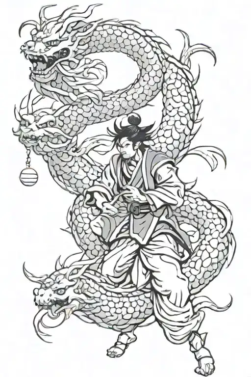 Shen long passing through the dragon balls  symbolizing the ying yang tattoo design idea