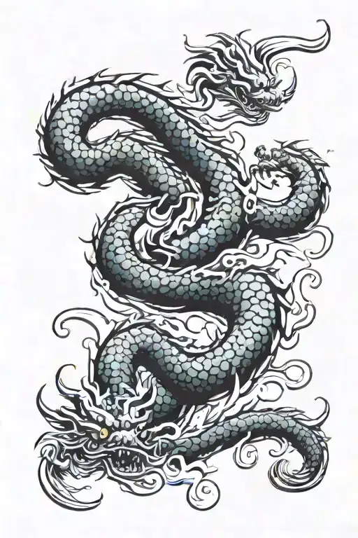 shen long passing through dragon balls symbolizing ying yang tattoo design idea