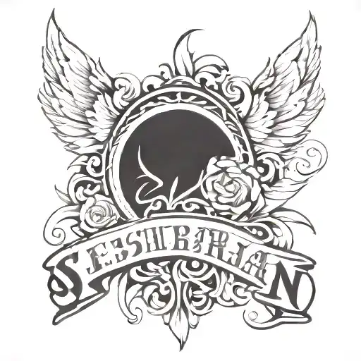 lettering stencil of tattoo with names of Sebastian and Filip tattoo design idea