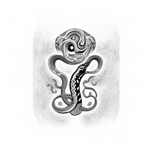A dotwork tattoo of a snake slithering through an empty keyhole, symbolizing the longing for connection and the search for belonging tattoo design idea