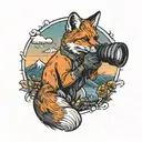 A fox photographer capturing a stunning sunset over the mountains tattoo design idea