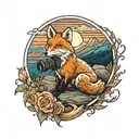 A fox photographer capturing a stunning sunset over the mountains tattoo design idea