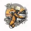 A fox photographer capturing a stunning sunset over the mountains tattoo design idea
