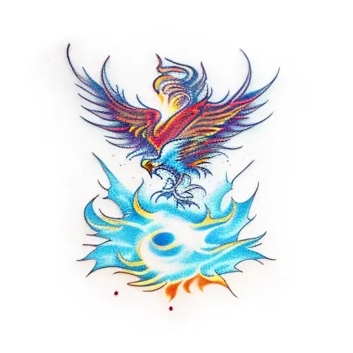 rising Phoenix coming out of flames tattoo design idea