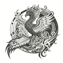 An abstract design combining a phoenix, liver, and survivor symbol in a blackwork style tattoo design idea