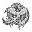 An abstract design combining a phoenix, liver, and survivor symbol in a blackwork style tattoo design idea