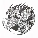 An abstract design combining a phoenix, liver, and survivor symbol in a blackwork style tattoo design idea