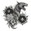 dragon fighting with samurai a leopard with parrots and on the wrist the all-seeing eye surrounded by plants and an orchid tattoo design idea