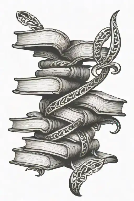 stack books forming dna double helix tattoo design idea