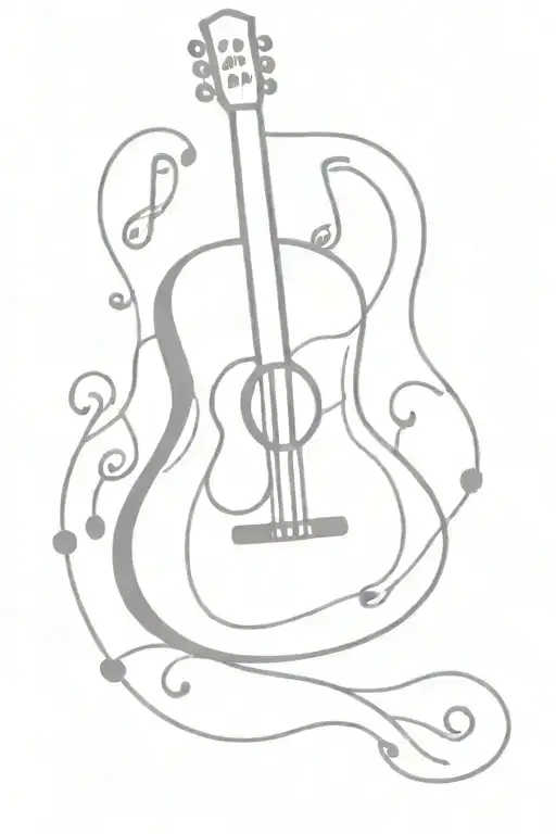 acoustic guitar outline and music notes tattoo design idea