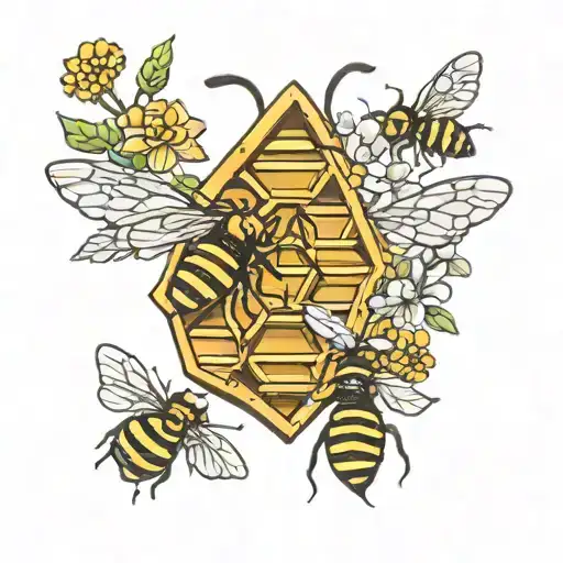 bee hive with bees tattoo design idea