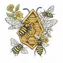 bee hive with bees tattoo design idea