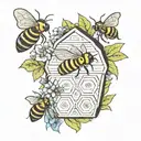 bee hive with bees tattoo design idea