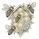bee hive with bees tattoo design idea