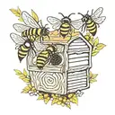 bee hive with bees tattoo design idea