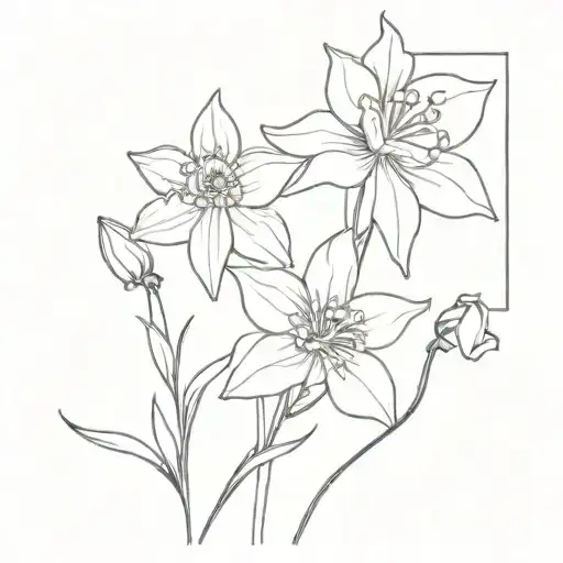 delphinium, Daffodil, daisy single strand intertwined tattoo design idea