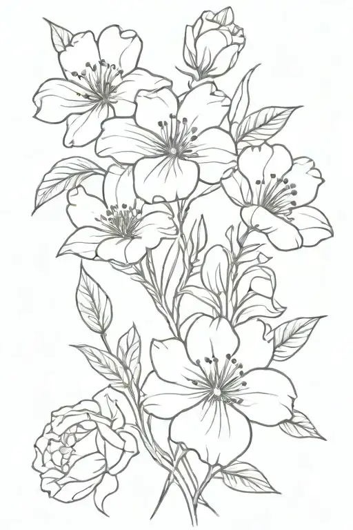 March April July birth flower bouquet tattoo design idea