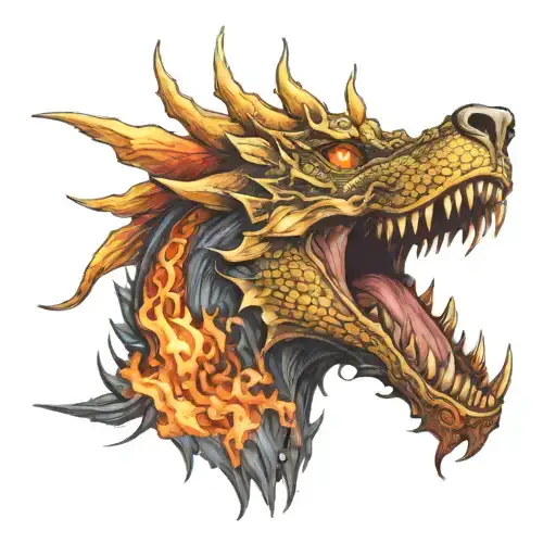 Dog breathing fire and dragon with soft dog eyes that together form the symbol of eternity tattoo design idea