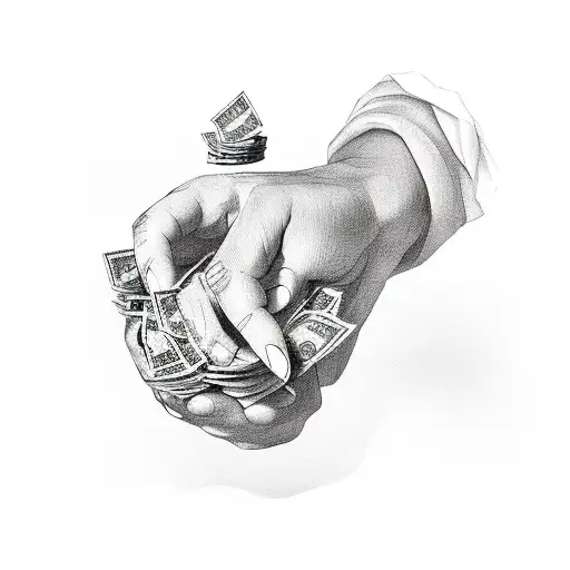 Hustler's hand holding a stack of cash tattoo design idea