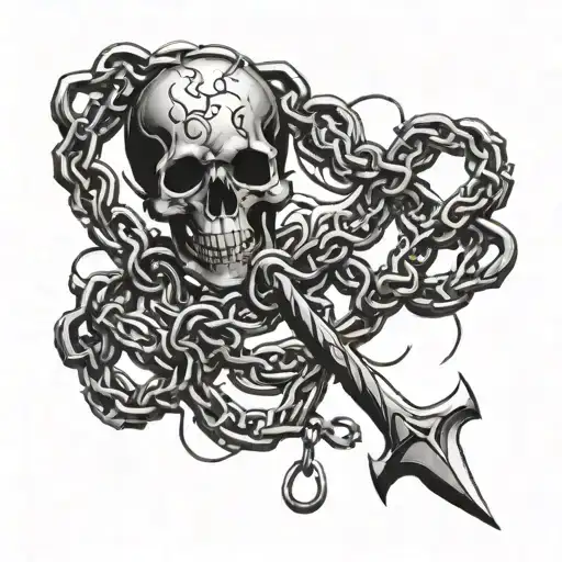 slave chains at the end having trident and other tattoo design idea