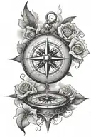 Compass with roses and clouds fire rain tattoo design idea