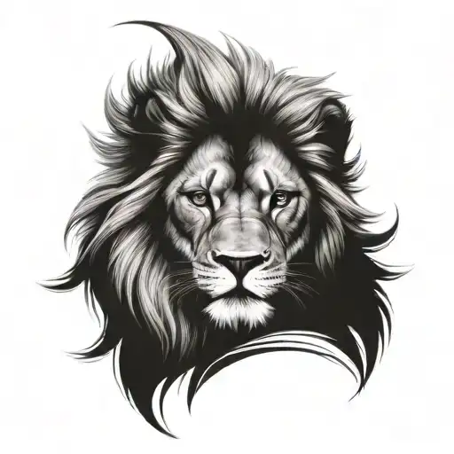 fearsome lion and 9 tail fox tattoo design idea