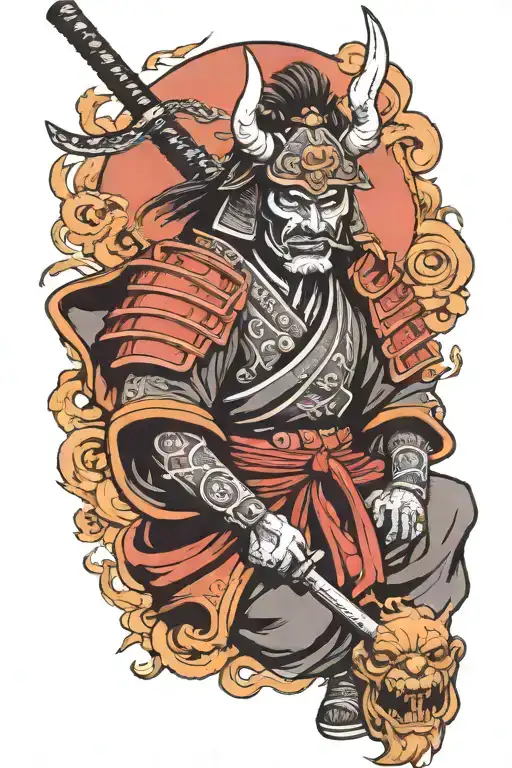 Samurai with oni mask tattoo design idea