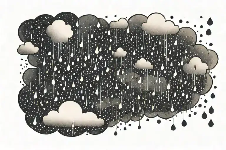 rain with cloud tattoo has left side is half circle boundry shape of pectoral muscle. tattoo design idea