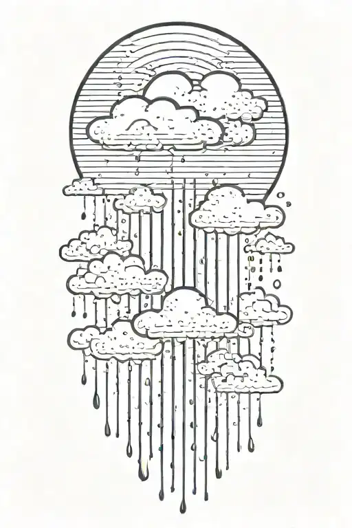 rain with cloud tattoo has left side is half circle boundry shape tattoo design idea