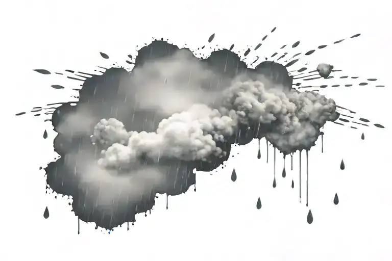 space patterned rain and rain cloud tattoo with some drops in the shape of a heart tattoo design idea