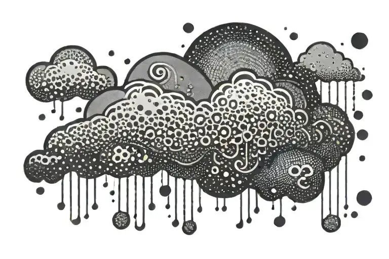 rain with cloud tattoo has left side is half circle boundry shape tattoo design idea