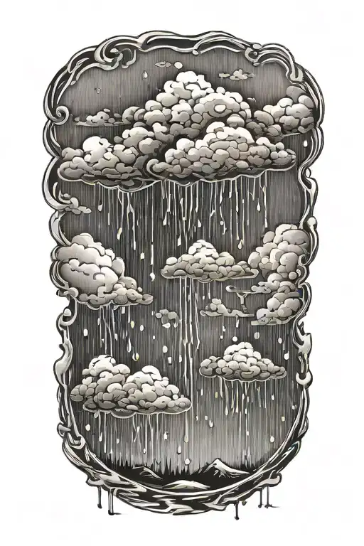 rain with cloud tattoo has left side is half circle boundry shape of pectoral muscle. tattoo design idea