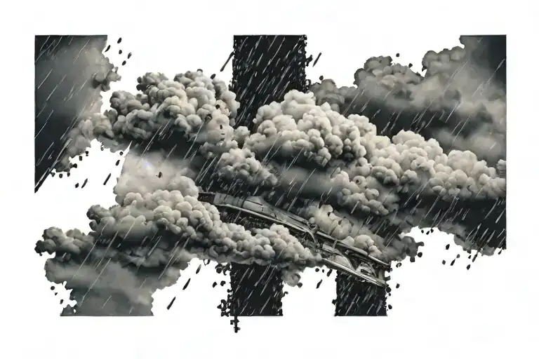 rain with cloud tattoo has left side is half circle boundry shape of pectoral muscle. tattoo design idea