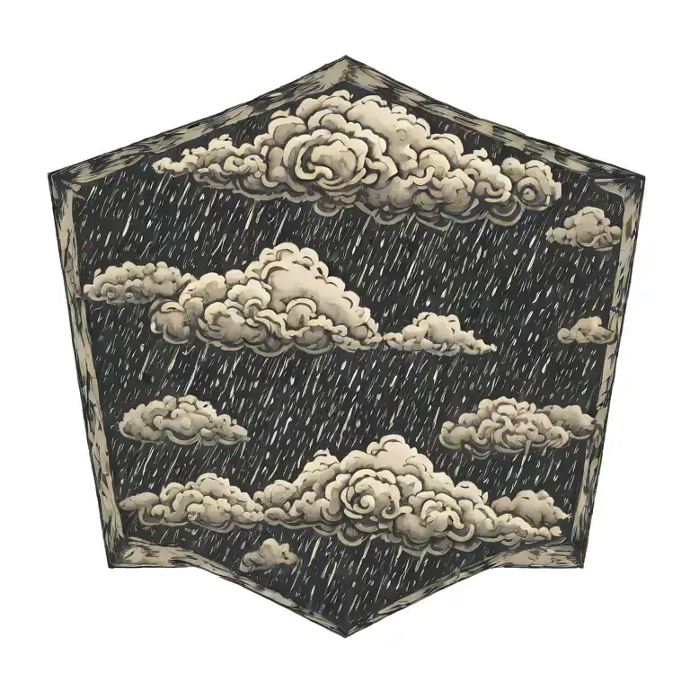 rain with cloud tattoo has left side is half circle boundry shape of pectoral muscle. tattoo design idea