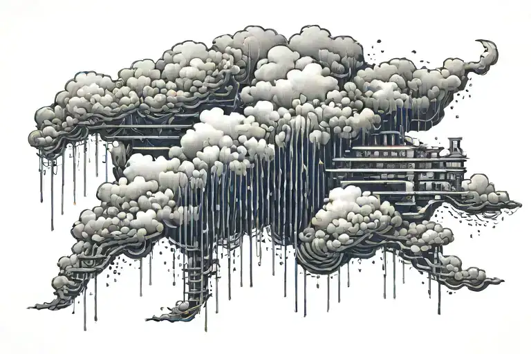 rain with cloud tattoo has left side is half circle boundry shape of pectoral muscle. tattoo design idea