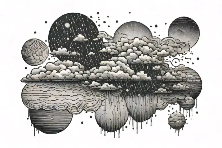 rain with cloud tattoo has left side is half circle boundry shape tattoo design idea