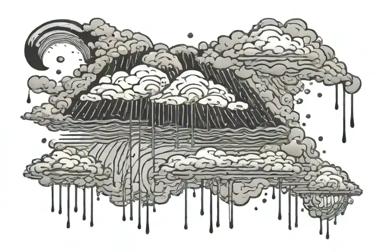 rain with cloud tattoo has left side is half circle boundry shape tattoo design idea