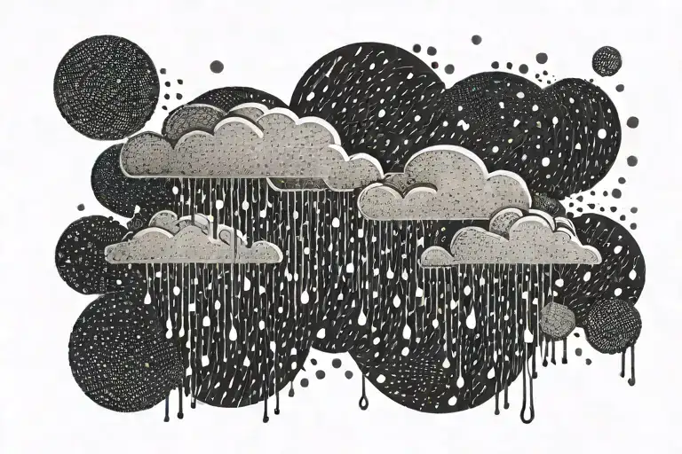 rain with cloud tattoo has left side is half circle boundry shape tattoo design idea