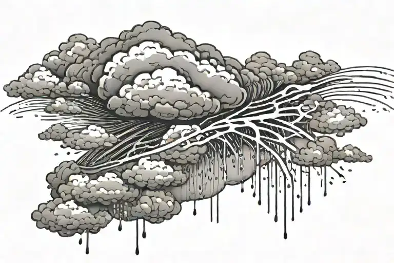 rain with cloud tattoo has left side is half circle boundry shape tattoo design idea