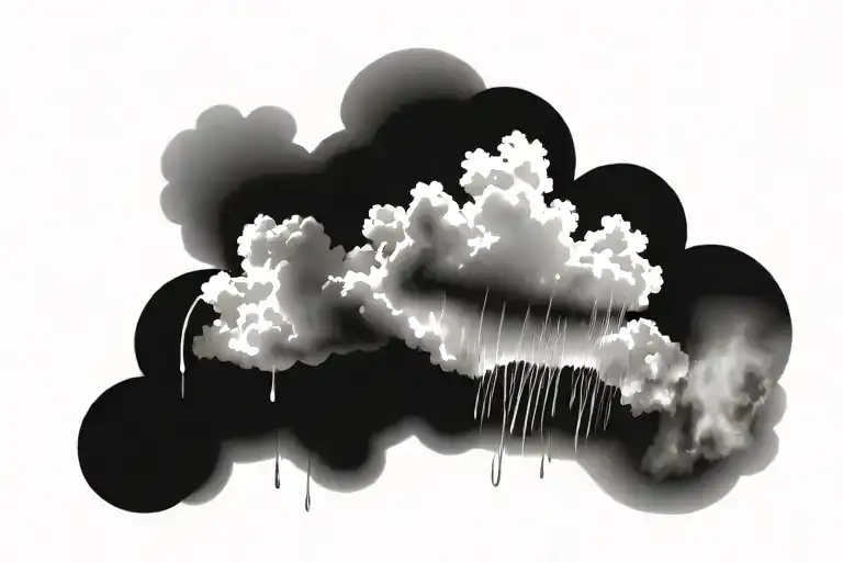 rain with cloud tattoo has left side is half circle boundry shape of pectoral muscle. tattoo design idea