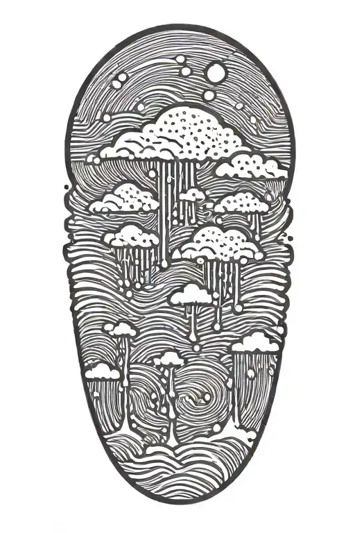 rain with cloud tattoo has left side is half circle boundry shape. tattoo design idea