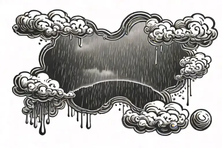 rain with cloud tattoo has left side is half circle boundry shape tattoo design idea