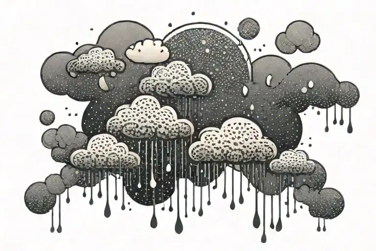 rain with cloud tattoo has left side is half circle boundry shape tattoo design idea