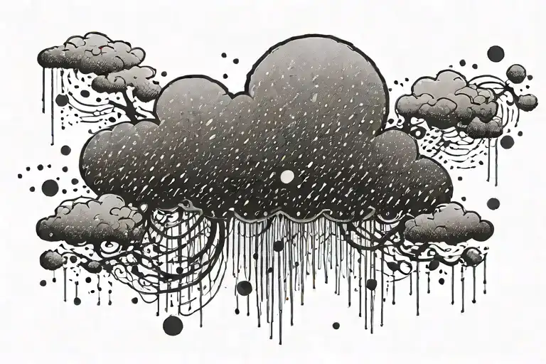 rain with cloud tattoo has left side is half circle boundry shape of pectoral muscle. tattoo design idea