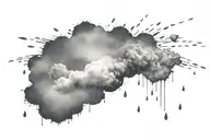 space patterned rain and rain cloud tattoo with some drops in the shape of a heart tattoo design idea